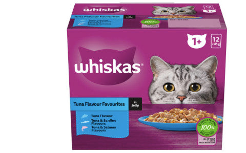 Whiskas Adult 1 + Years Wet Cat Food Tuna Favourites In Jelly 85g X 12 Pack | 12 Packs Of 85g | Mars Percare Australia | YG-011794-PD-016452