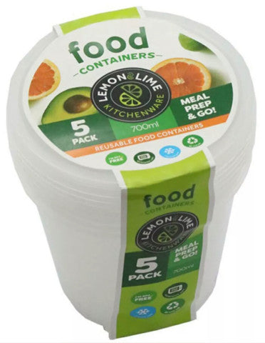 Reusable Food Containers | 5 x 700ml | Lemon & Lime | YG-004765-PD-015787