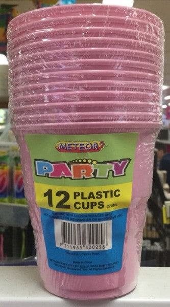 Plastic Cups Lovely Pink 270ml | 12 Cups | Meteor Party | YG-005331-PD-017703