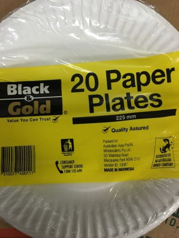 Paper Plates 225mm | 20 Pack | Black & Gold | YG-010492-PD-052591