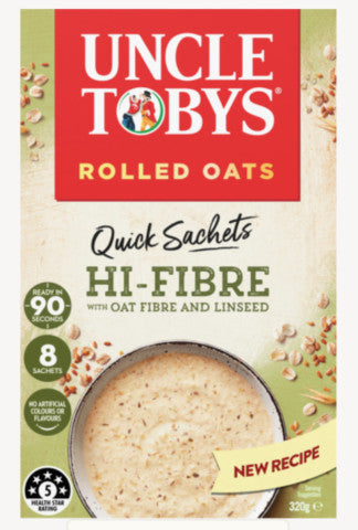 Rolled Oats Quick Sachets Hi-Fibre W/ Oat Fibre & Linseed | 8 Sachets | Uncle Tobys | YG-010604-PD-016628