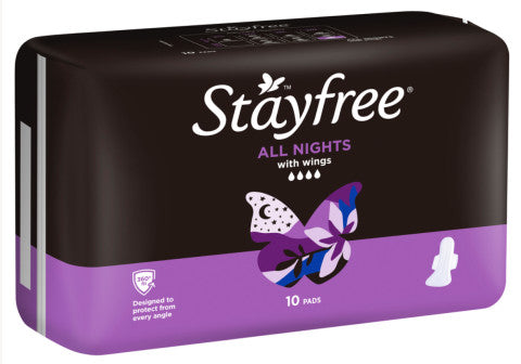 All Nights Pads W/ Wings | 10 Pads | Stayfree | YG-005078-PD-017376