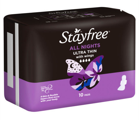 All Nights Ultra Thin Pads W/ Wings | 10 Pads | Stayfree | YG-012339-PD-017425