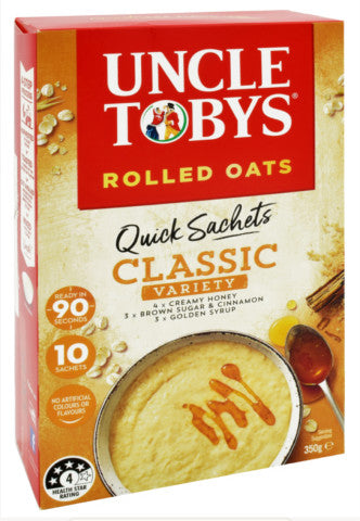 Rolled Oats Quick Sachets Classic Variety | 4 Creamy Honey, 3 Brown Sugar & Cinnamon, 3 Golden Syrup | Uncle Tobys | YG-010620-PD-016567