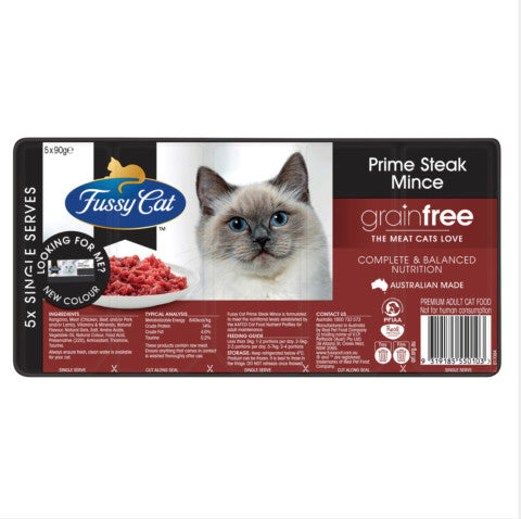 Grain Free Prime Steak Mince Chilled Cat Food | 5 x 90g | Fussy Cat | YG-004547-PD-016962