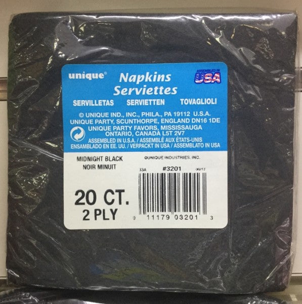 Serviettes 2ply Midnight Black | 20 Pack | Unique | YG-005355-PD-017766