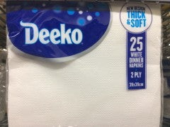 Thick & Soft White Dinner Napkins 25 2 Ply | 25 x 2 Ply | Deeko | YG-010282-PD-053043
