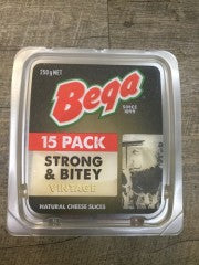 Strong & Bitey Vintage Cheese Slices 15pk | 250g | Bega | YG-012387-PD-048409