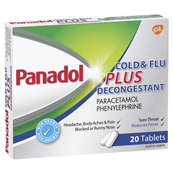 Plus Cold & Flu Decongestant 20 Tablets | 20 Tablets Box | Panadol | YG-012020-PD-022510