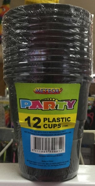 Plastic Cups Midnight Black 270ml | 12 Cups | Meteor Party | YG-005267-PD-017621