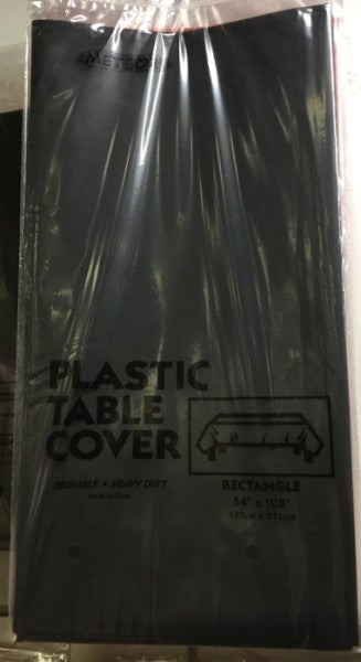Plastic Rectangle Table Cover Black | 137cm x 274cm | Meteor Party | YG-005239-PD-017691