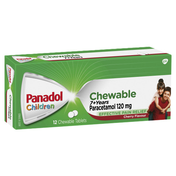 Panadol Children Chewable Tablets 7+ Years  Cherry Flavour  12 Tablets