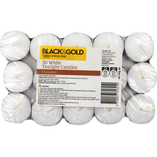 Black & Gold Tea Light Candles 30 Pack