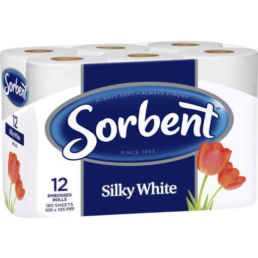 Sorbent Silky White Toilet Tissue 12 Pack