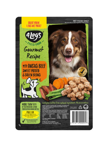 4Legs Pet Food Meat Balls Beef Sweet Potato & Green Beans 1.3Kg