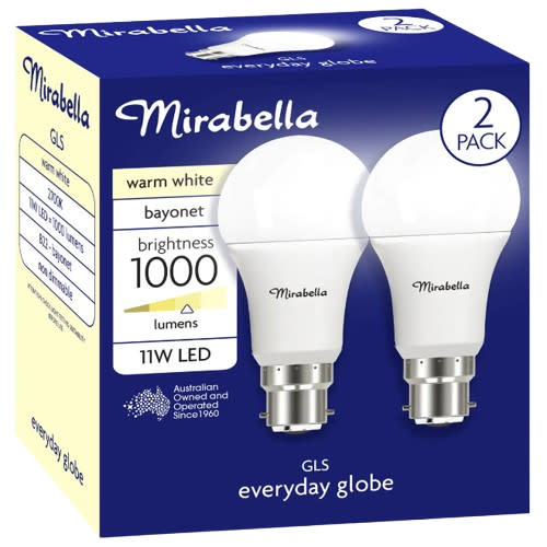 Warm White LED 11W Light Globe 2 Pack Bayonet