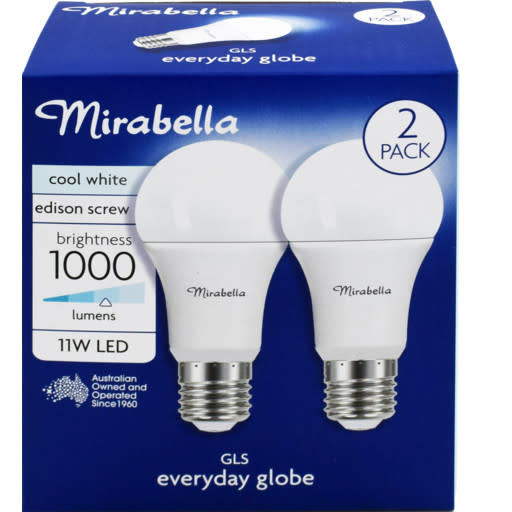 Cool White LED 11W Light Globe 2 Pack Edison Screw