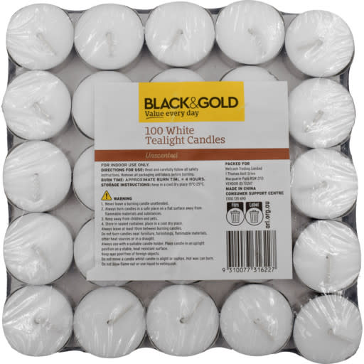 Black & Gold Tea Light Candles 100 Pack