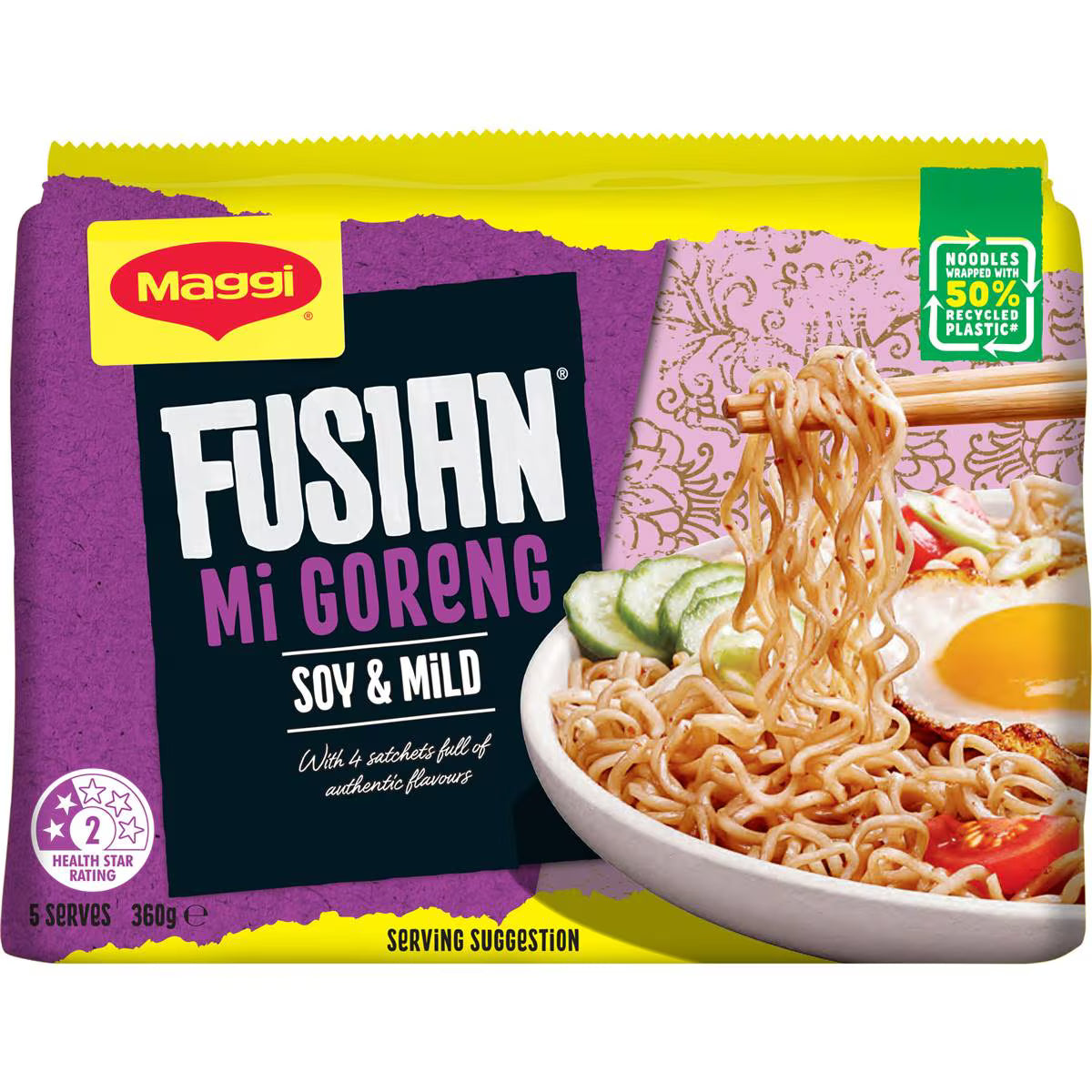 Fusian Mi Goreng Soy & Mild Spice Flavour Instant Noodles | 360g 5 Pack | Maggi | YG-111572-MC-976656