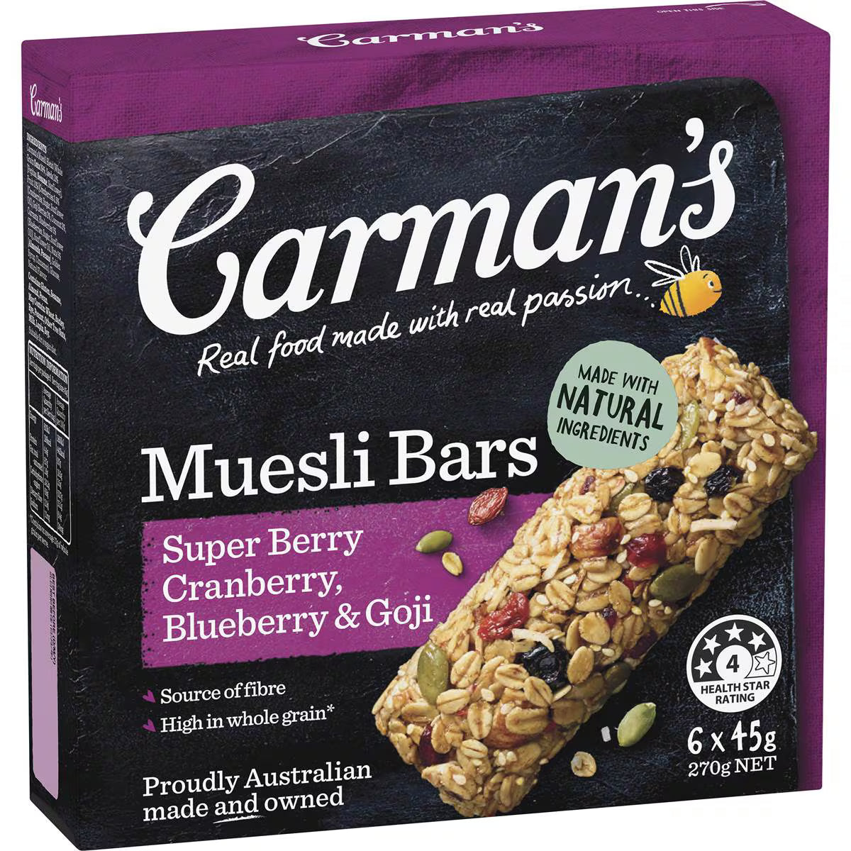 Muesli Bars Superberry Cranberry Blueberry & Goji | 6 Pack | Carman's | YG-111708-MC-977323