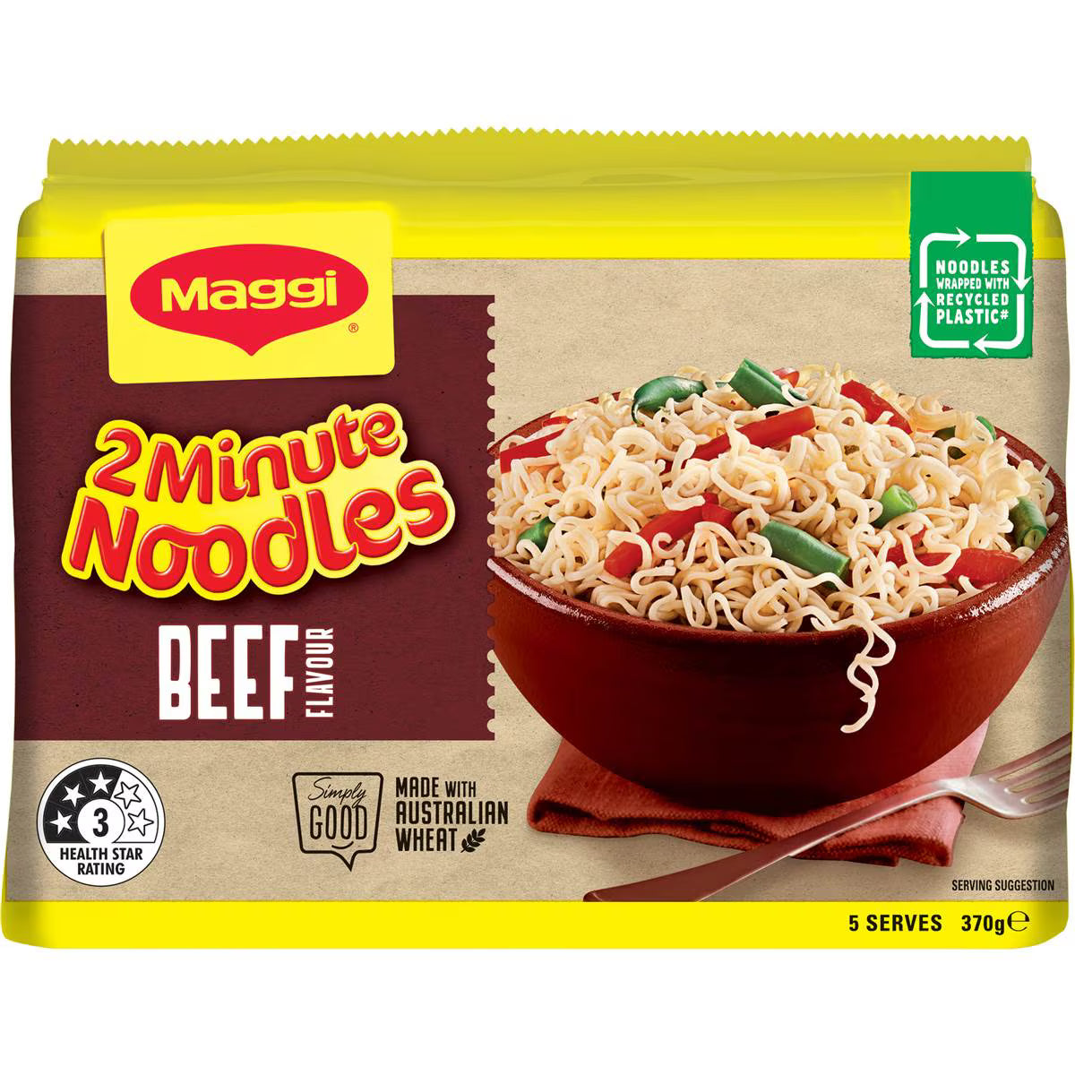 2 Minute Beef Flavour Instant Noodles | 370g 5 Pack | Maggi | YG-111587-MC-976709