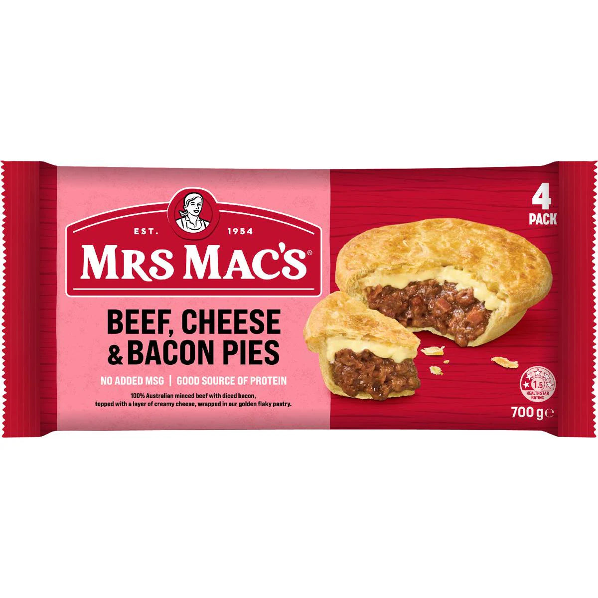 Beef Cheese & Bacon Pies | 4 Pack | Mrs Mac's | YG-113029-MC-979923