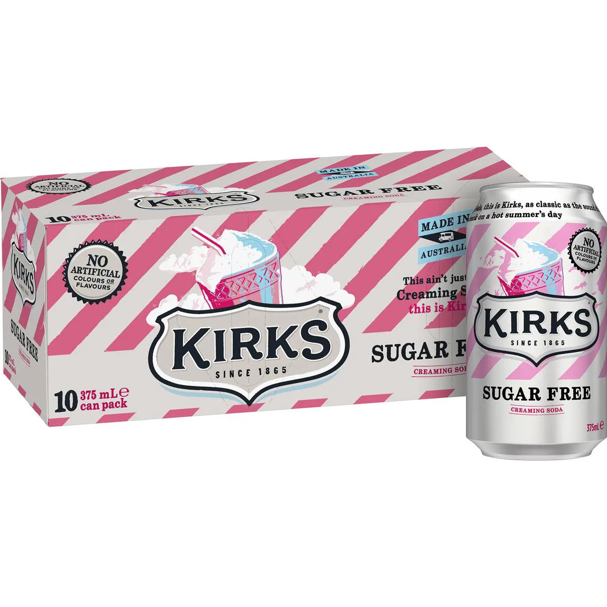 Creaming Soda Sugar Free Soft Drink Cans | 375ml x 10 Pack | Kirks | YG-007200-MC-975721