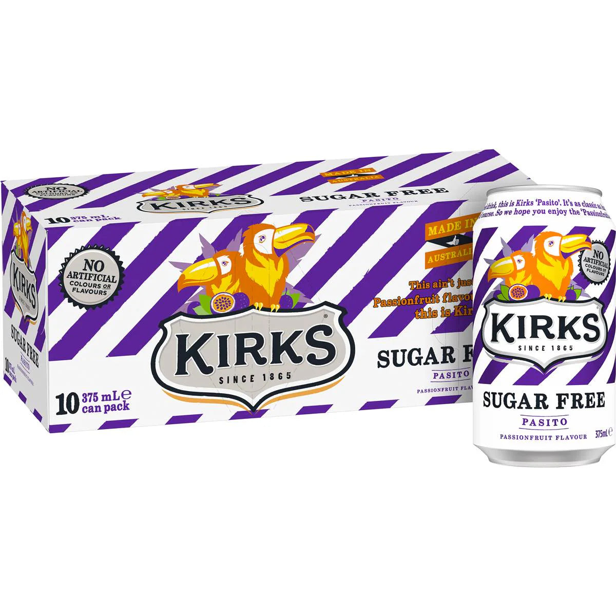 Sugar Free Pasito Soft Cans Bottle | 375ml x 10 Pack | Kirks | YG-112488-MC-975717