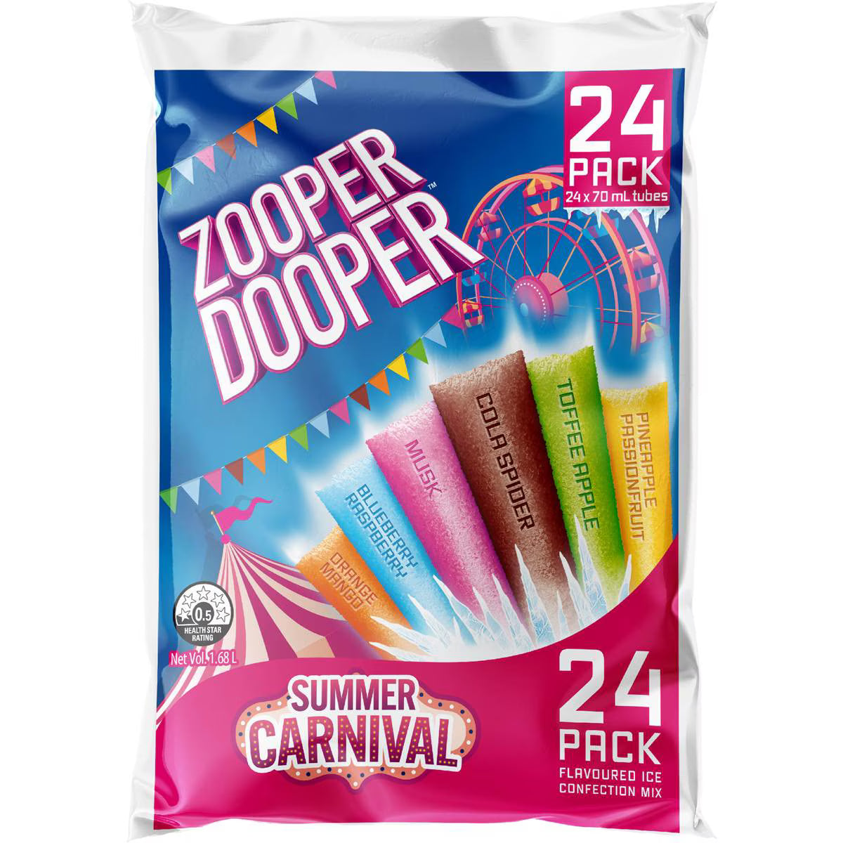 Summer Carnival Ice Blocks Mix | 70ml x 24 Pack | Zooper Dooper | YG-111524-MC-975661
