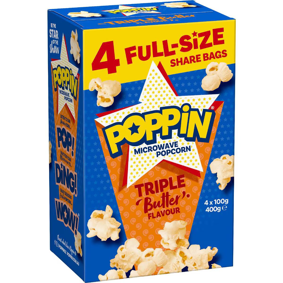 Microwave Popcorn Triple Butter Flavour Explosion | 100g x 4 Pack | Poppin | YG-112515-MC-976661