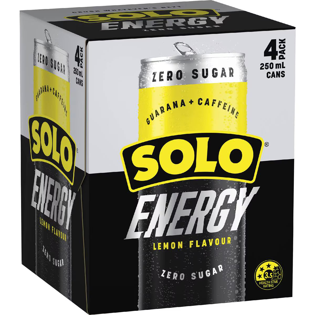Energy Drink Lemon No Sugar Cans | 250ml x 4 Pack | Solo | YG-111455-MC-975452