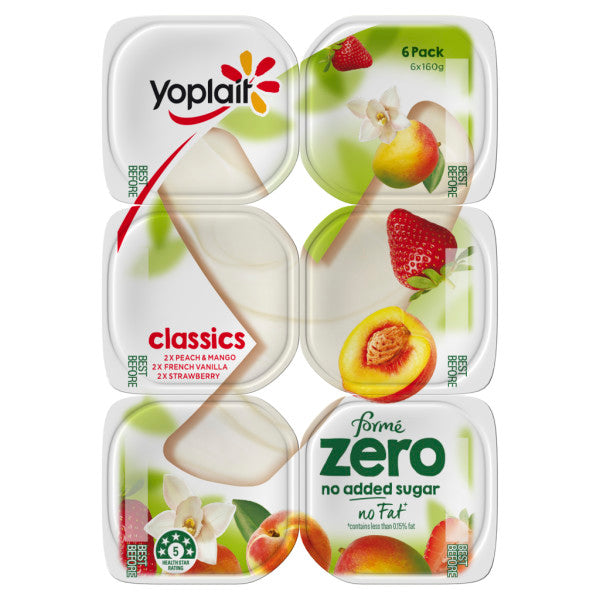 Yoplait Forme Zero Yoghurt Peach & Mango Vanilla & Strawberry Multipack ( 6 X 160 Gms)