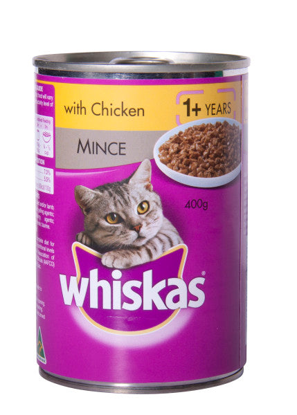 Whiskas 1+ Years Adult Wet Cat Food With Chicken Mince Can 400g