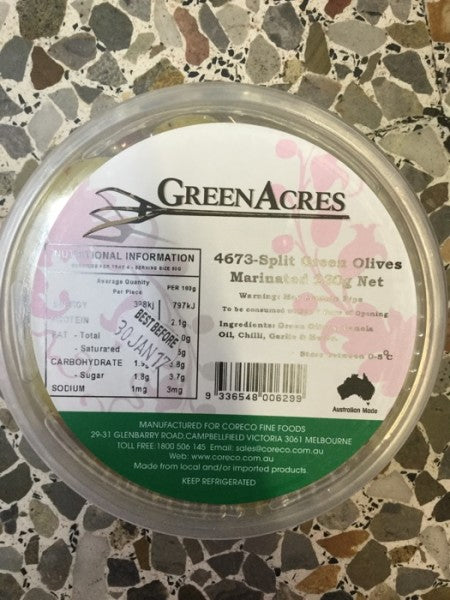 Split Green Olives Marinated