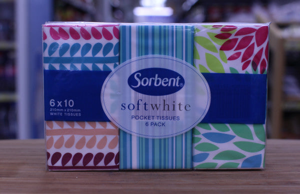 Sorbent Soft White Pocket Tissue 6pk (10 Sheets X 6 Pk)