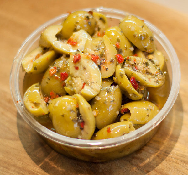 Marinated Green Pitted Olives