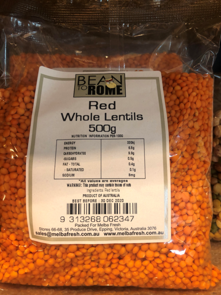 Red Whole Lentils | 500g | Bean To Rome | YG-GAN-643 | GFV-002095