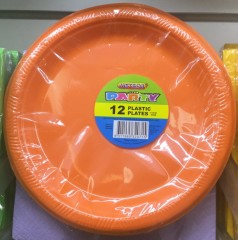 Plastic Dessert Plates Pumpkin Orange 17.8cm | 12 Pack | Meteor Party | YG-005261-PD-015288