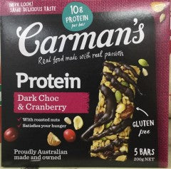 Gluten Free Protein Dark Choc & Cranberry Bars | 5 Bars | Carman's | YG-005513-PD-017926