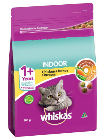 Indoor Chicken & Turkey Flavours Dry Cat Food 1+ Years | 800g | Whiskas | YG-004734-PD-015766