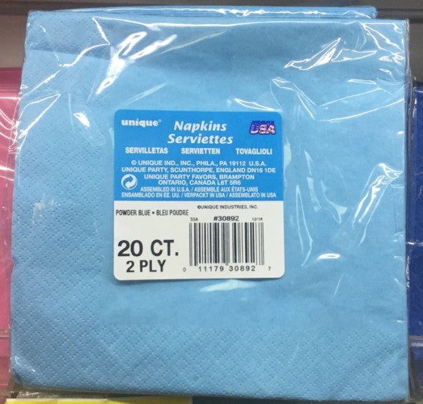 Serviettes 2ply Powder Blue Small | 20 Pack | Unique | YG-005365-PD-017819