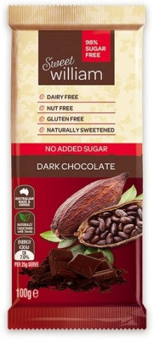 Dark Chocolate No Added Sugar | 100g | Sweet William | YG-005460-PD-005708