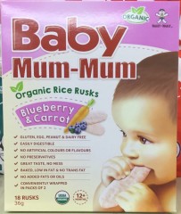 Organic Rice Rusks Blueberry & Carrot 12+ Months | 18 Rusks | Baby Mum-Mum | YG-005563-PD-015081
