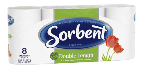 Double Length Toilet Rolls | 8 Rolls | Sorbent | YG-004879-PD-017310