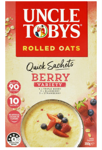 Rolled Oats Quick Sachets Berry Variety | 4 Triple Berry, 3 Blueberry, 3 Strawberry | Uncle Tobys | YG-010623-PD-016660