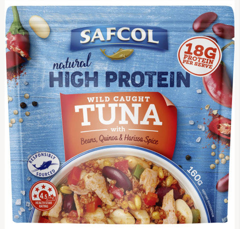 Natural High Protein Wild Caught Tuna W/ Beans, Quinoa & Harissa Spice | 160g | Safcol | YG-005040-PD-017230