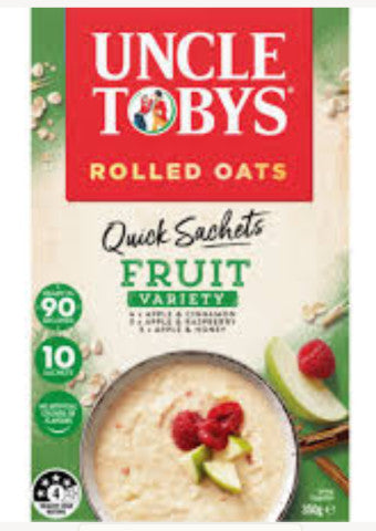 Rolled Oats Quick Sachets Fruit Variety | 4 Apple & Cinnamon, 3 Apple & Raspberry, 3 Apple & Honey | Uncle Tobys | YG-010611-PD-016186