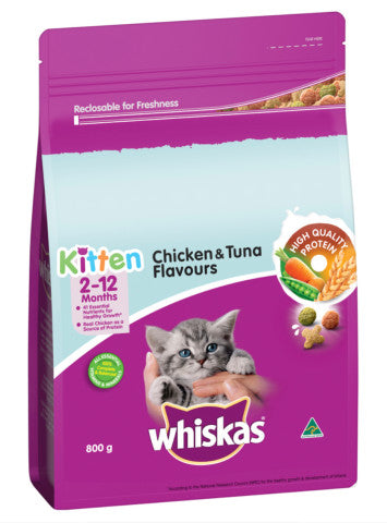 Kitten Chicken & Tuna Flavours Dry Cat Food 2-12 Months | 800g | Whiskas | YG-004888-PD-015543