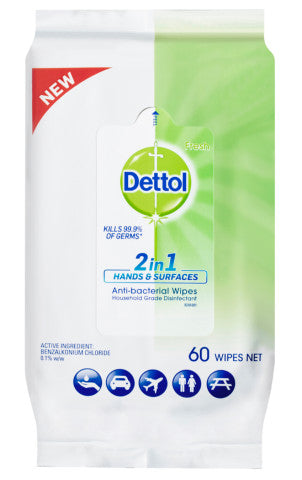 Household Grade Hands & Surfaces Antibacterial Wipes | 60 Wipes | Dettol | YG-005004-PD-017284