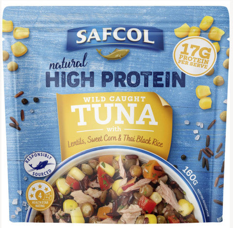 Natural High Protein Wild Caught Tuna W/ Lentils, Sweet Corn & Thai Black Rice | 160g | Safcol | YG-005107-PD-015513